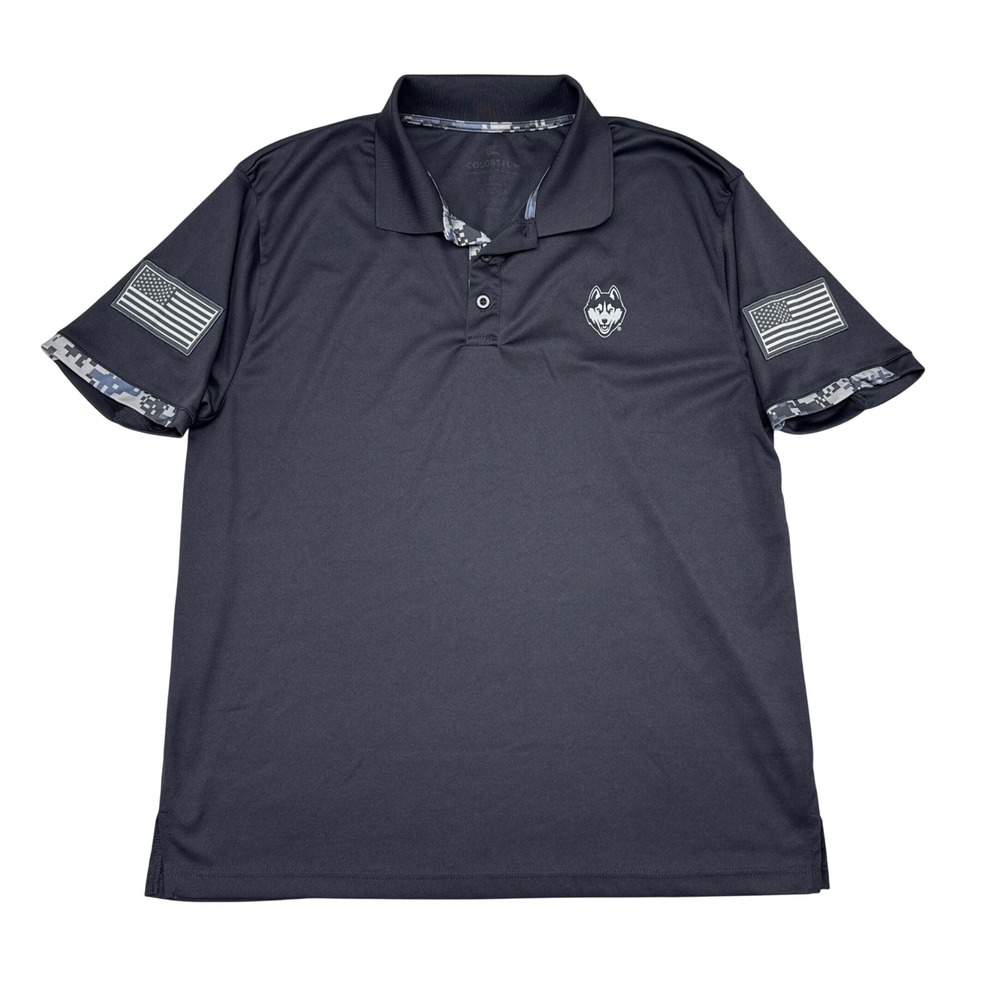 Uconn Huskies Polo Shirt Men Size XL Gray UHT Military Appreciation Digital Camo